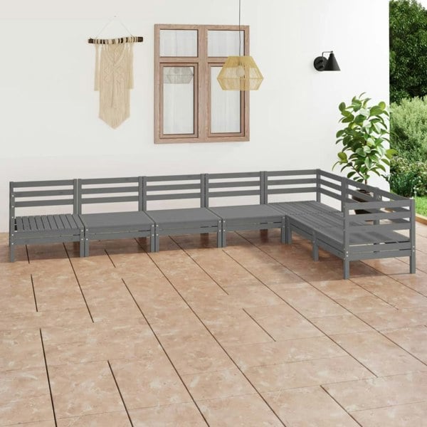Berkfield 7 Piece Garden Lounge Set Solid Wood Pine Grey