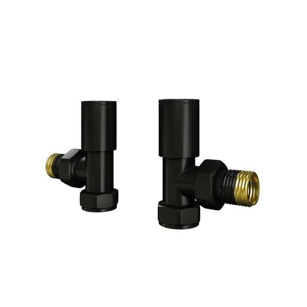 Flode Angled Round Manual Radiator Valve Pack | 15mm x 1/2″ | Satin Black