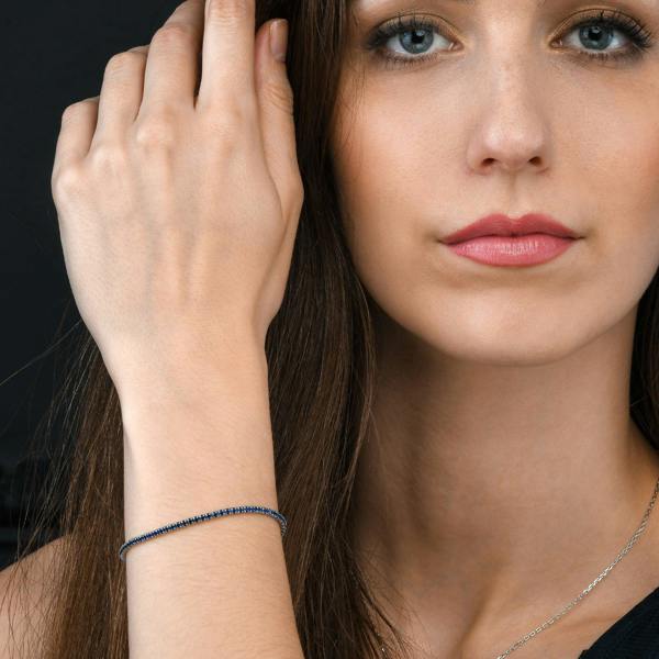 namana Sterling Silver Skinny Blue Tennis Bracelet for Women