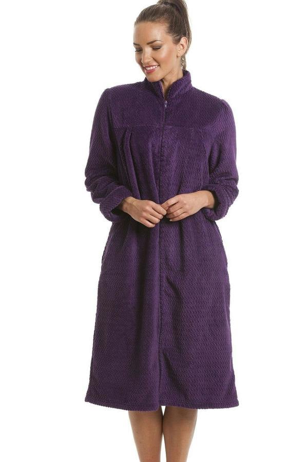 Soft Fleece Purple Zip Front Housecoat
