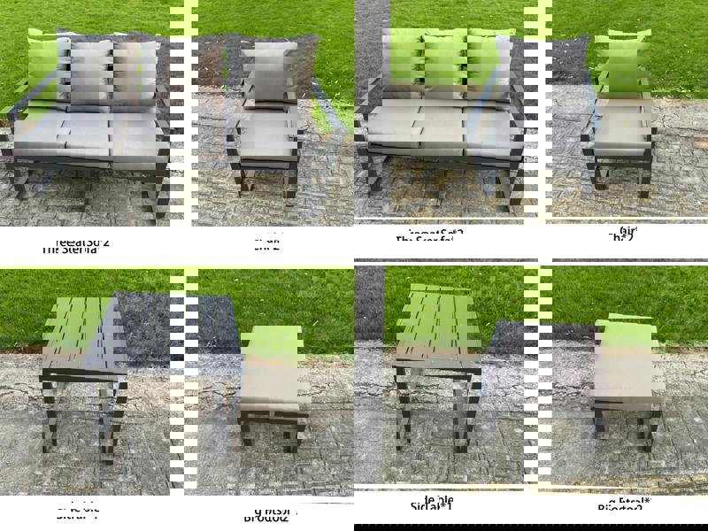 Fimous 10 Seater Aluminium Garden Furniture Set with Adjustable Rising Dining Table, 2 Sofas, 2 Chairs, 2 Footstools, Side Table - Grey