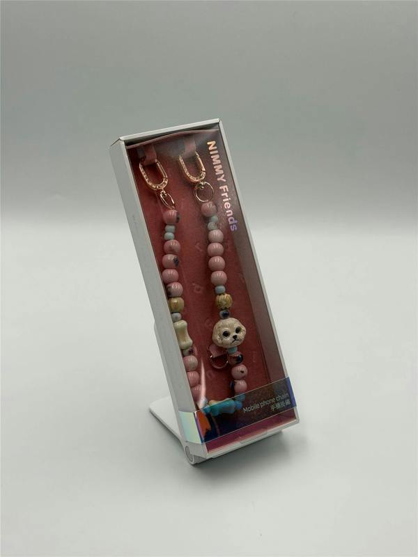 Nimmy Friends Nimmy Big Eye Cute Pet Bischon Fraise Dog Mobile Phone Chain Bag Charm Ceramic Bracelet Pink - N-XDY-SL-02
