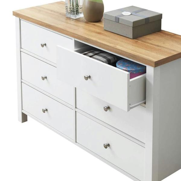 Timber Art Design Astbury 6 Drawer Bedroom Cabinet Chest of Drawers White and Oak