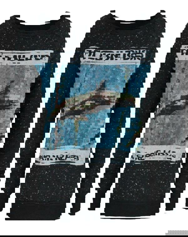 Amplified Clothing Womens Black Distressed Stone Roses Print Sweatshirt