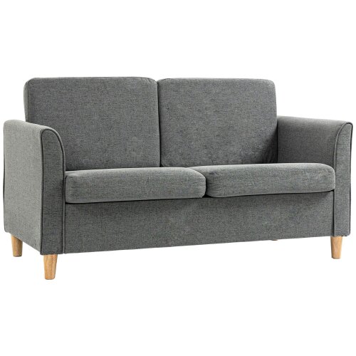 Wyld Haus Loveka Fabric Grey Compact 2 Seater Sofa With Wooden Legs And Armrests