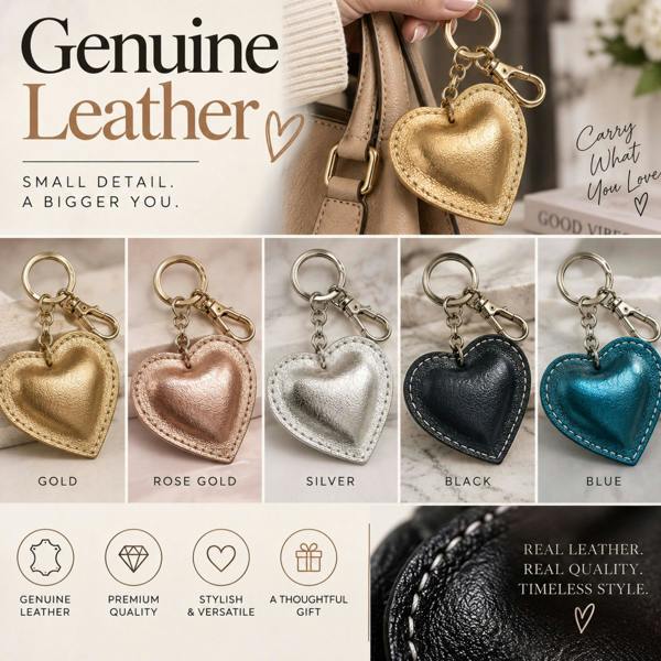 Love EMVY Genuine Leather Metallic Heart Keyring & Bag Charm