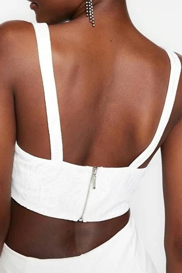 WOVCOR Crop Lined Corset Detail Knitted Lace Bustier