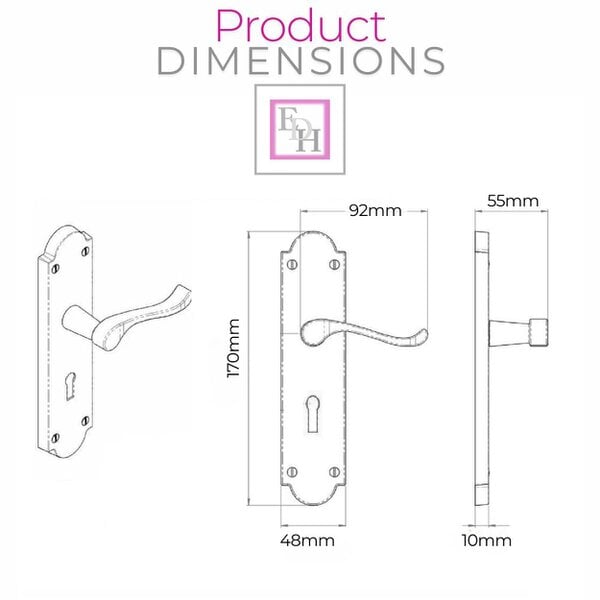 EDH Door Hardware Askworth Brass Plate Internal Lock Door Handles+ 3 Lever Mortice Sash Lock-170mm