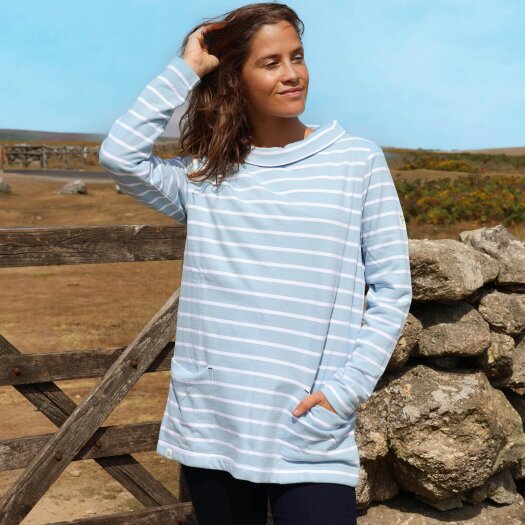 Lazy Jacks LJ94S - Striped Roll Neck Sweatshirt - Sky