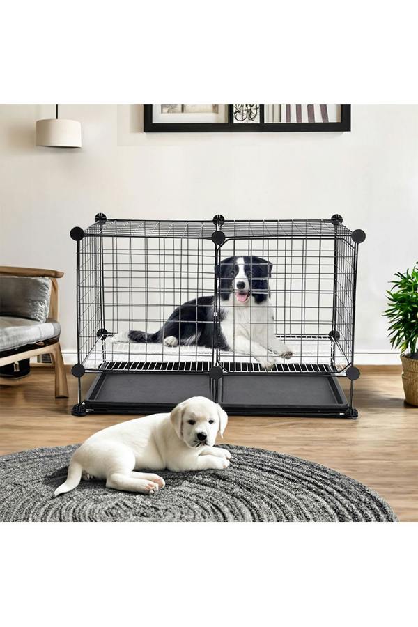 Black Iron Dog Cage with Removable Tray