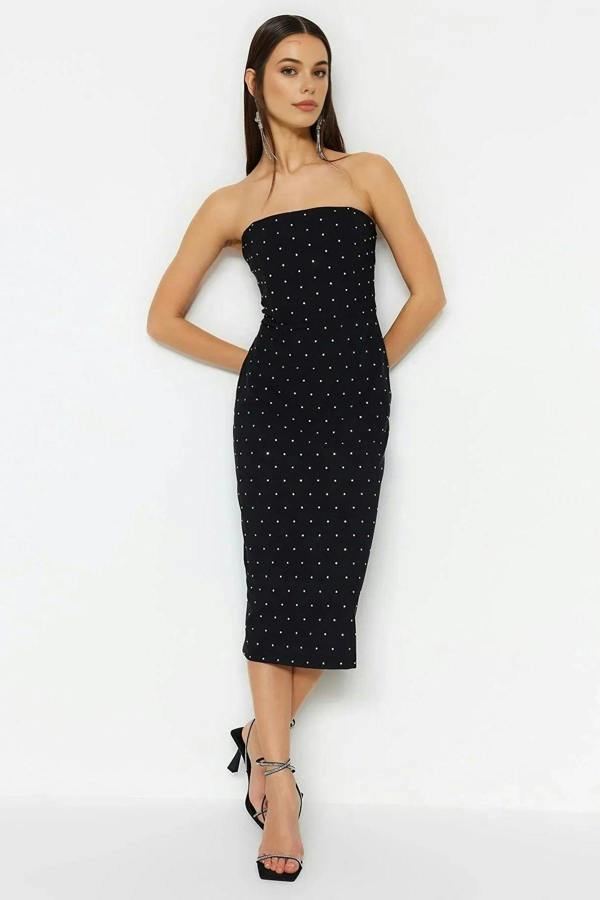 WOVCOR Fitted Lined Sparkling Embellished Woven Dress