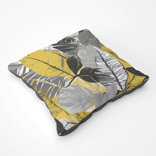 Warren Reed Grey Yellow Floral Leaves Floor Cushion