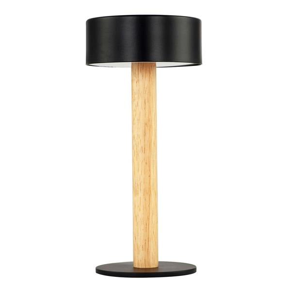 Scandinavian Look Portable Rechargeable Lamp in Black and Natural Wood Image 1