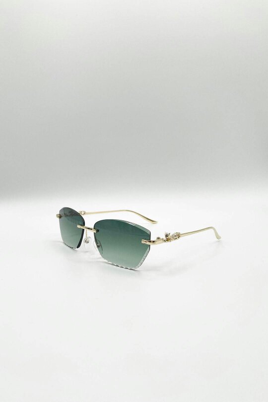 SVNX Cat Eye Rimless Sunglasses In Green