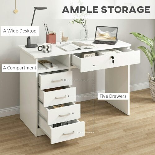 Wyld Haus Fizita 110cm White Home Office Desk With 5 Storage Drawers