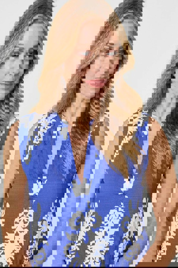 Blue | Ikat Print Sleeveless Short Shift Dress
