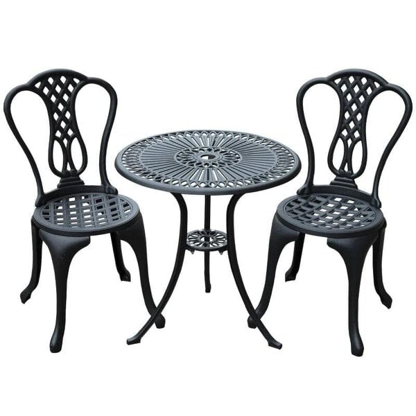 3 Piece Small Patio Furnture Cast Aluminium Bistro Set Garden Outdoor Table and Chairs Shabby Chic Style