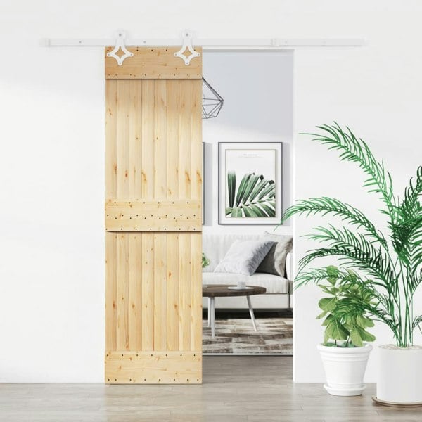 Berkfield Sliding Door with Hardware Set 70x210 cm Solid Wood Pine