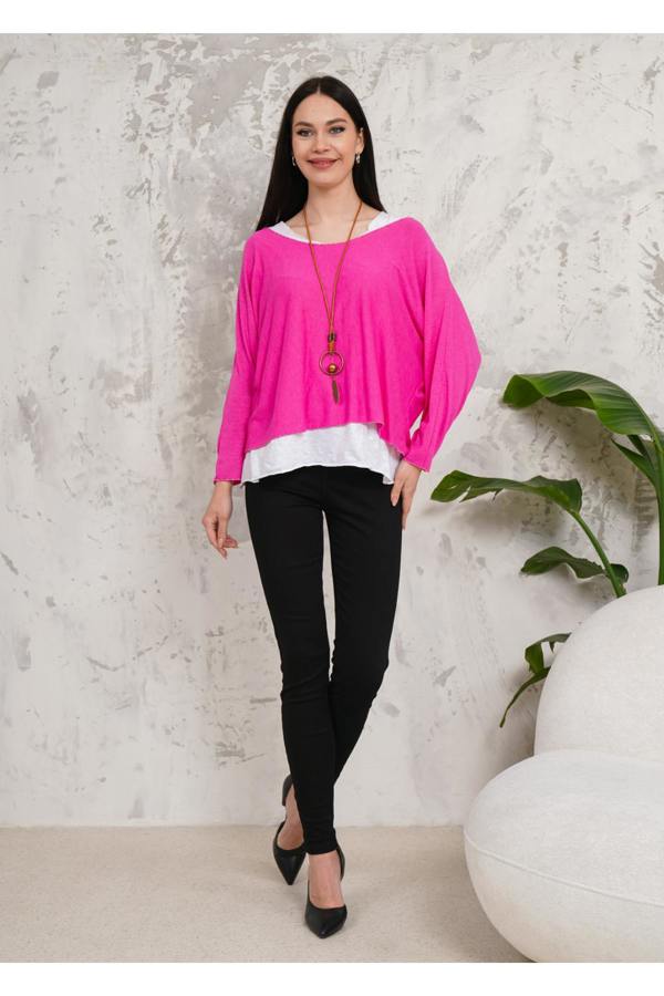 Hoxton Gal Oversized Long Sleeves Double Layered Top in Pink