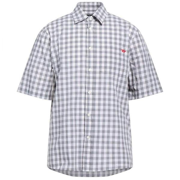 Diesel Mens Checked Short-Sleeved Shirt - Grey - 