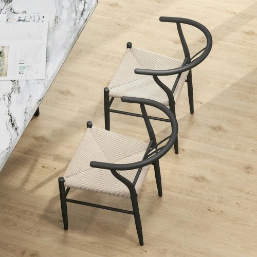 Wyld Haus Ranopa Woven Hemp And Wood Black And Beige Dining Chairs Set Of 2 With Y ShaFauxd Backrest