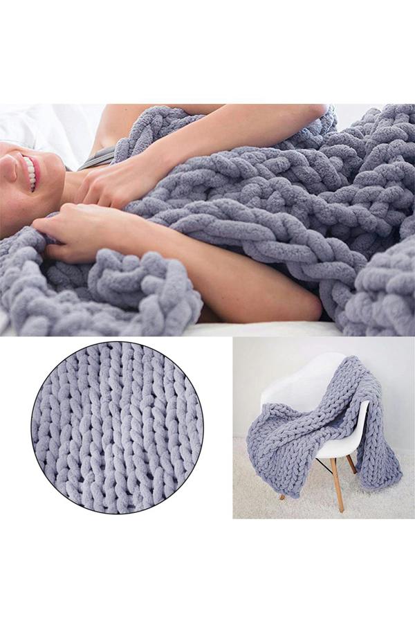 Living and Home Grey Chunky Knit Throw Blanket 80x100CM