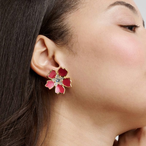 Ted Baker Petinna Gold Tone Pink Flower Stud Earrings TBJ3867-02-457