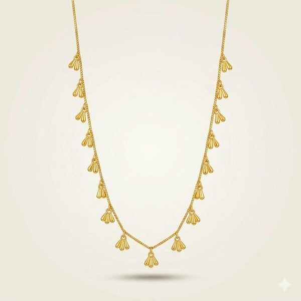 The Colourful Aura Gold Fan Charm Drop Necklace | Dainty Boho Chain Necklace for Women