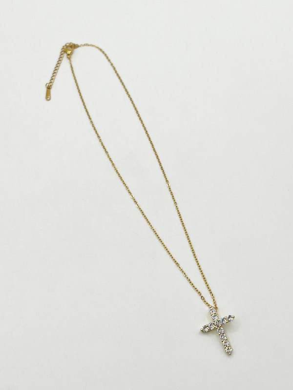 SVNX Diamante Cross Necklace in Gold Colour