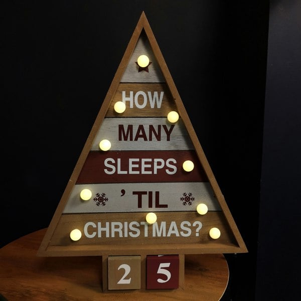 Samuel Alexander 42cm Wooden Christmas Countdown Decoration with 10 Warm White LEDs