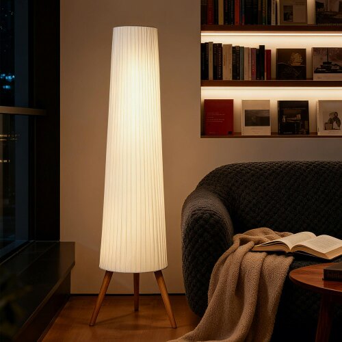 Wyld Haus Liletti Natural Wood and White Fabric 3 Level Tripod Scandi Floor Lamp