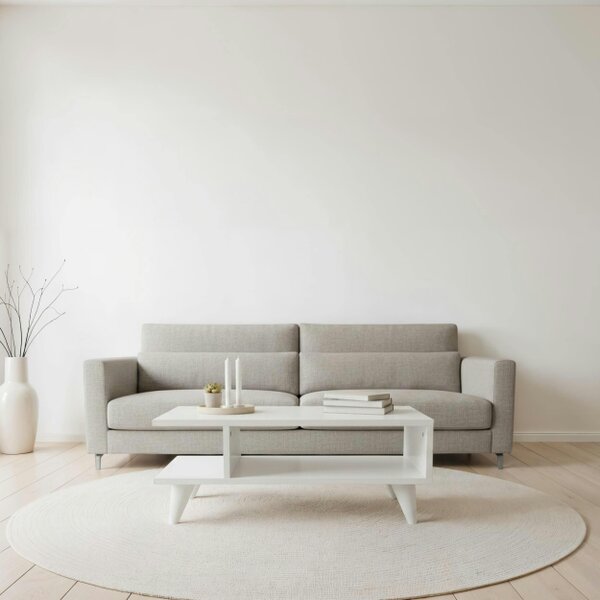 Decortie Titus Modern Coffee Table 80cm Open Storage Shelf White Living Room Centre Table
