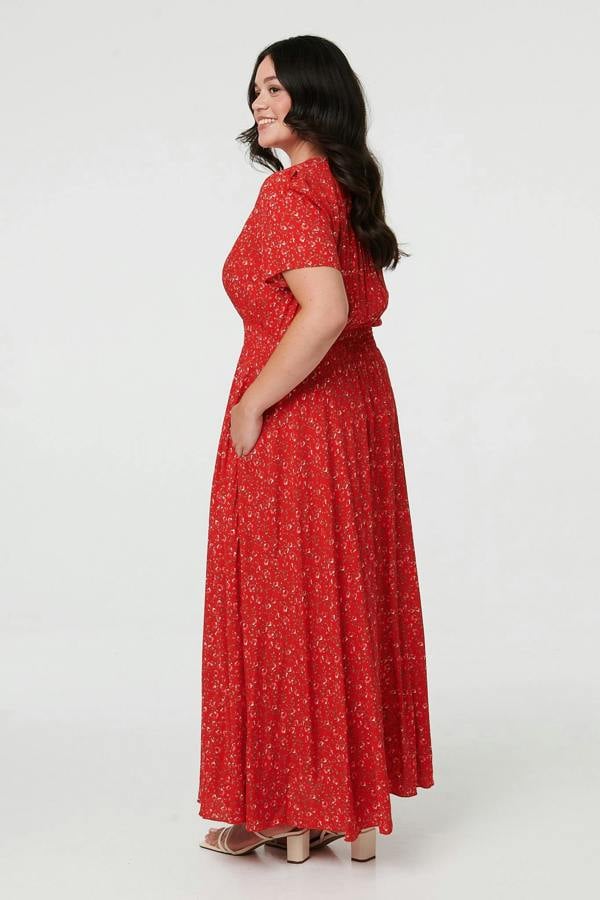 Red | Curve Ditsy Floral A-Line Maxi Dress
