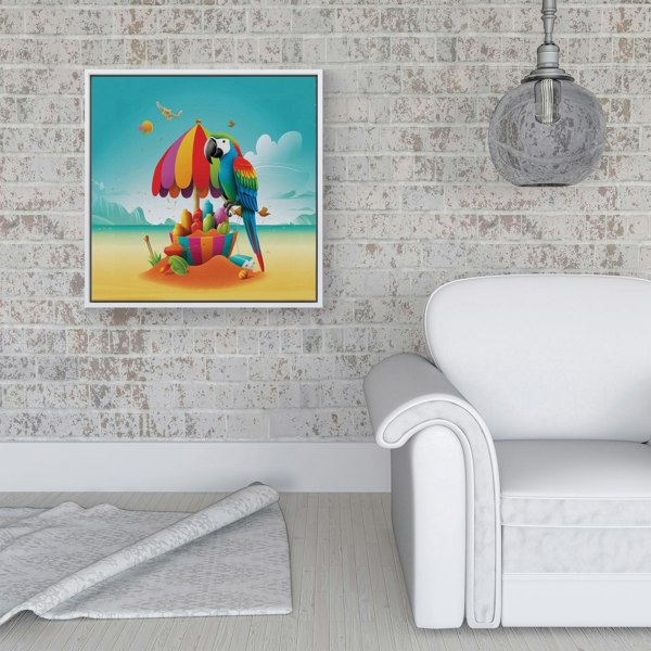 Warren Reed Parrot On A Beach Holiday Framed Canvas