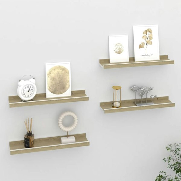 Berkfield Wall Shelves 4 pcs White and Sonoma Oak 40x9x3 cm