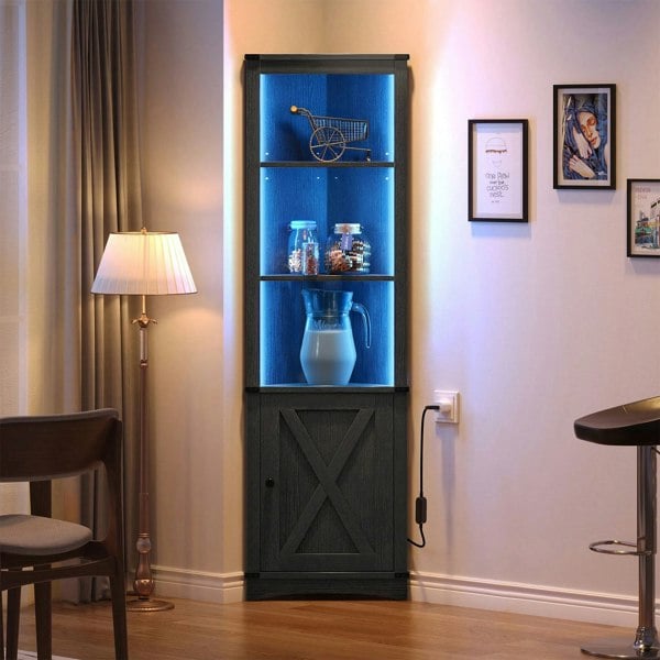 Living and Home Corner Wine Storage Cabinet with LED Lighting & Remote Control