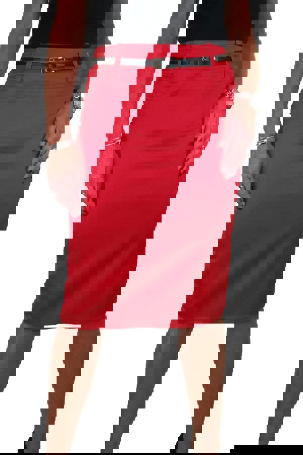 Paulo Due Women's Belted Satin Knee Length Pencil Skirt