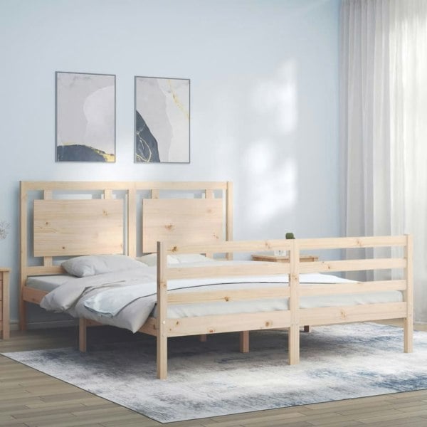 Berkfield Bed Frame with Headboard King Size Solid Wood