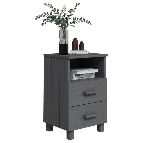 Berkfield Bedside Cabinet HAMAR Dark Grey 40x35x62 cm Solid Wood Pine