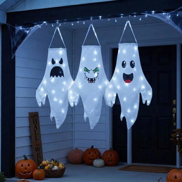 Garden Greatness 3 Pack Chilling Hanging LED Halloween Ghosts