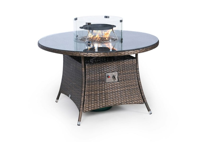 Giardino Savannah Fire Pit 4 Seater Round Rattan Dining Set