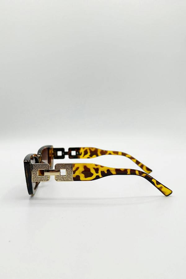 Rectangle Cateye Side Detail Sunglasses In Leopard - svnx