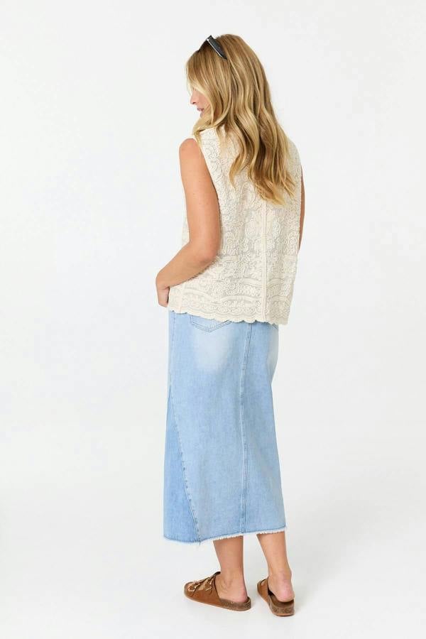 Ivory | Embroidered Texture Tie Front Vest Top