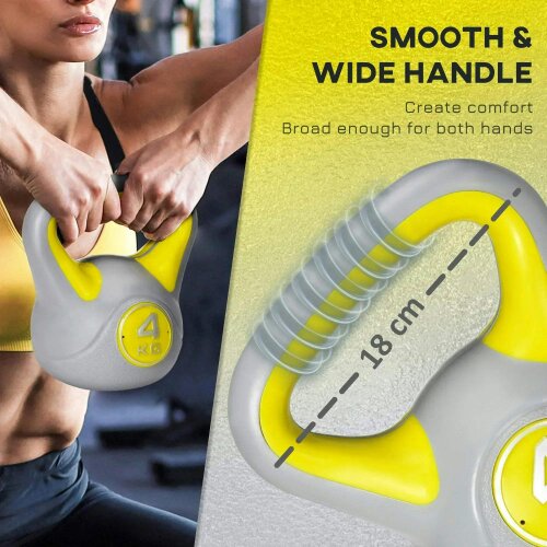 Bobobiy SPORTNOW Kettlebell, 4kg Kettle Bells with Handle for Home Gym Weight Lifting and Strength Training, Yellow and Grey