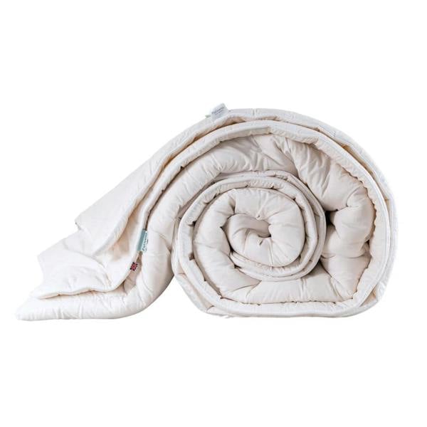 British wool duvet handmade in the UK (Devon) on a white background PR press.