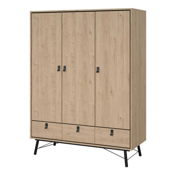 Wyld Haus Juno Wardrobe 3 Doors 3 Drawers Natural Oak