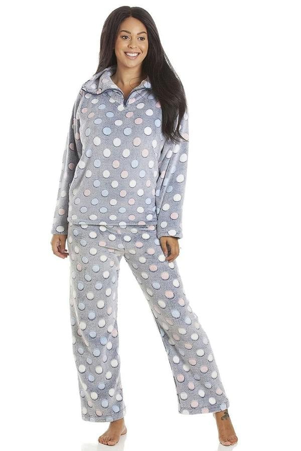 Camille Women's Pyjama Set Grey Multi Coloured Spot Print Soft Nightwear