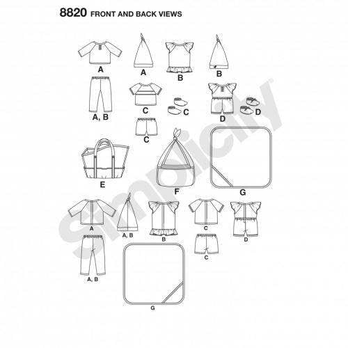 Simplicity Sewing Pattern 8820, Doll Clothes One Size - Intermediate