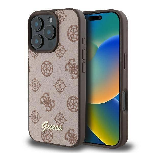 Guess Peony Script Logo Case with MagSafe for iPhone 16 Pro Max 6.9" Brown - GUHMP16XPGPYSW