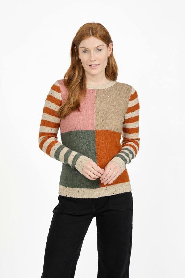 Mudflower Colour Block Stripe Speckled Knit Jumper